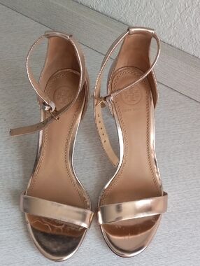Tory Burch Ellie Metallic Rose Gold Ankle-Strap Heels 6M